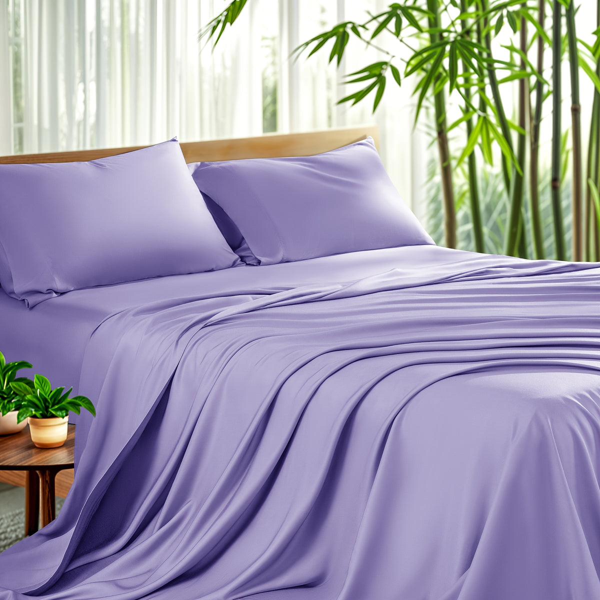 4pcs Cooling Bamboo Sheet Set, All-Season Comfort, 16" Deep Pocket, Wrinkle & Shrink Resistant, Y Soft Hotel Quality Bedding, Includes Fitted Sheet, Flat Sheet & 2 Pillowcases, Luxury Gift Box Packaging