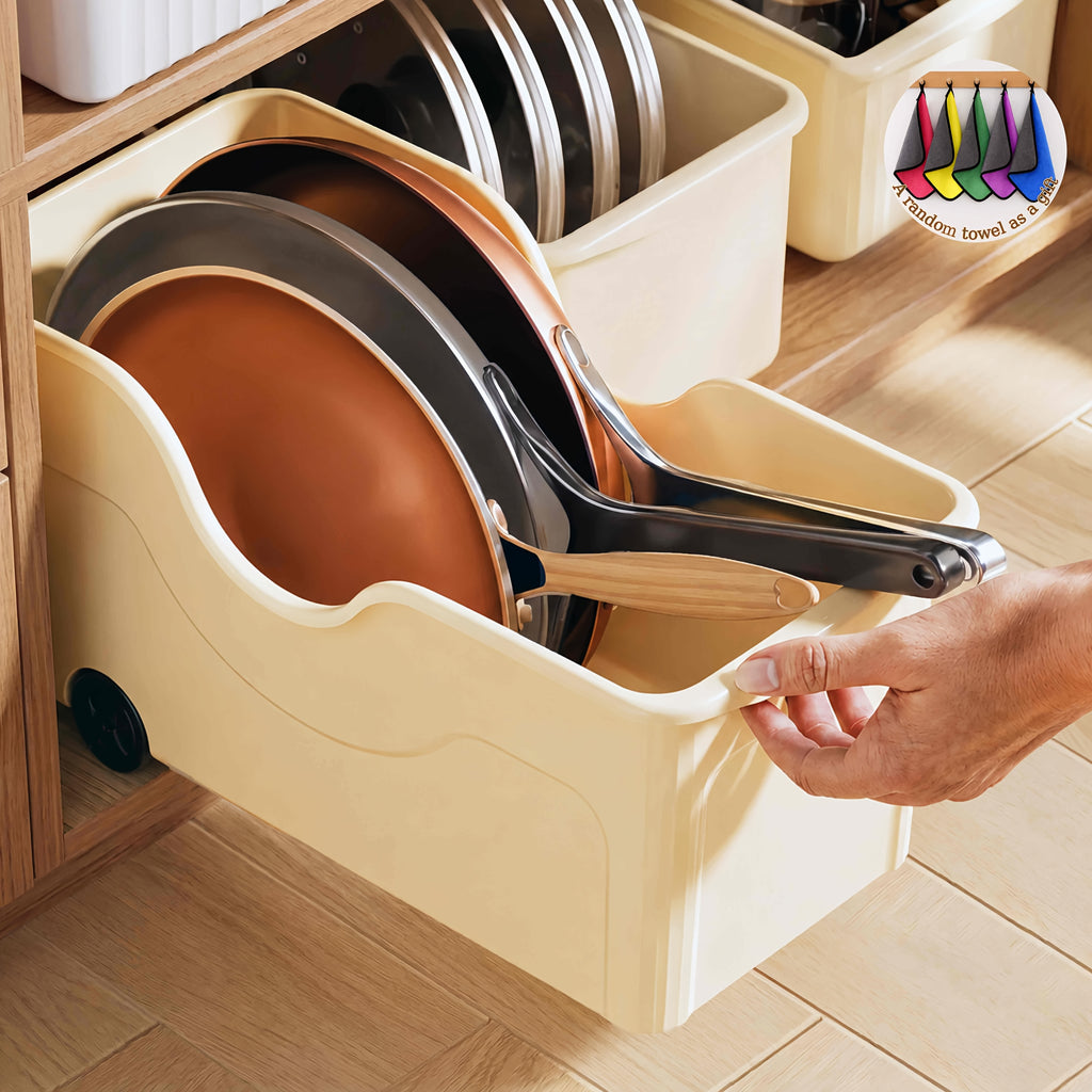 3pcs Plastic Organizer Bin With Wheels(Give A Random Towel As A Gift), Large Capacity Roll Out Plastic Storage Bins, Multi-purpose Kitchen, Bathroom And Pantry Storage Containers, Freezer & Cabinet Organization Bins