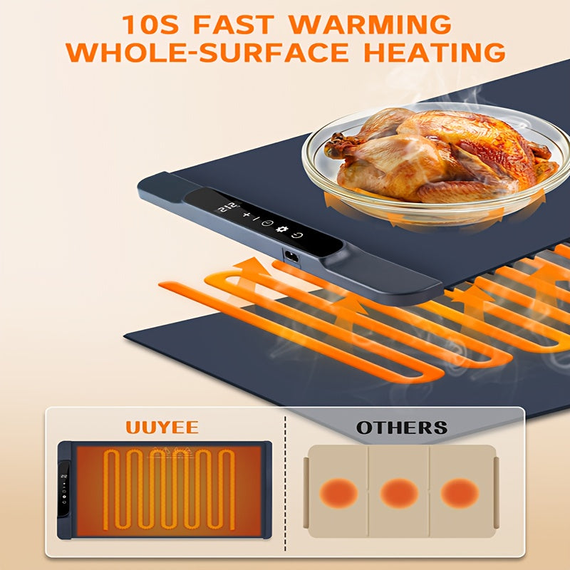 Food Warming Pad, Made Of Silicone, with 3 Temperature Levels And 6-hour Timing Function, Electric Heating Pad with Full Surface Rapid Heating Function, Foldable Food Warming Tray for Buffet Party Kitchen Countertop