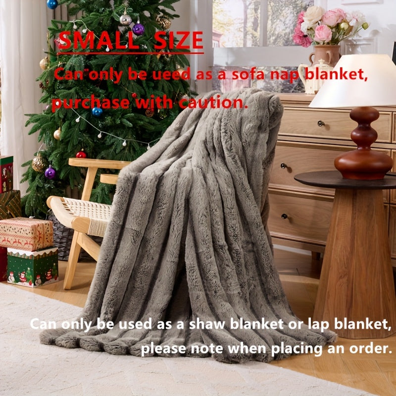 A Faux Rabbit Fleece Blanket, Double Layer Thickened, All Season, King/Queen Size, Winter Blankets Soft Warm, Throw For Adults Reversible Machine Washable Blanket, For Home, Car, Office, Travel, Couch Cover, Christmas, Halloween Gift, Birthday Gift