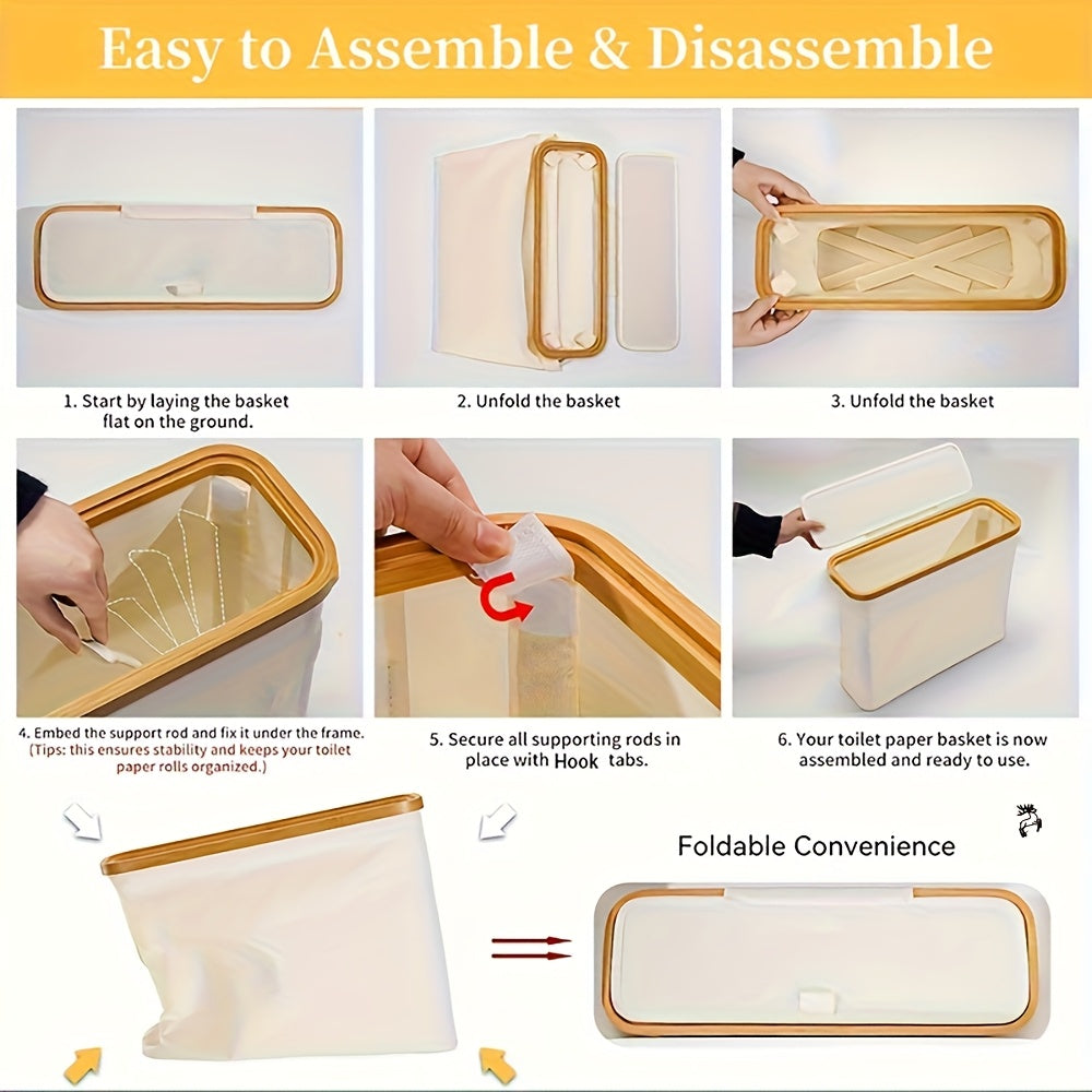 Bamboo Toilet Paper Holder with Lid - Foldable Bathroom Storage Box, Independent Organizer That Can Hold 12 Rolls of Toilet Paper, Toilet Paper Storage Container Random Color