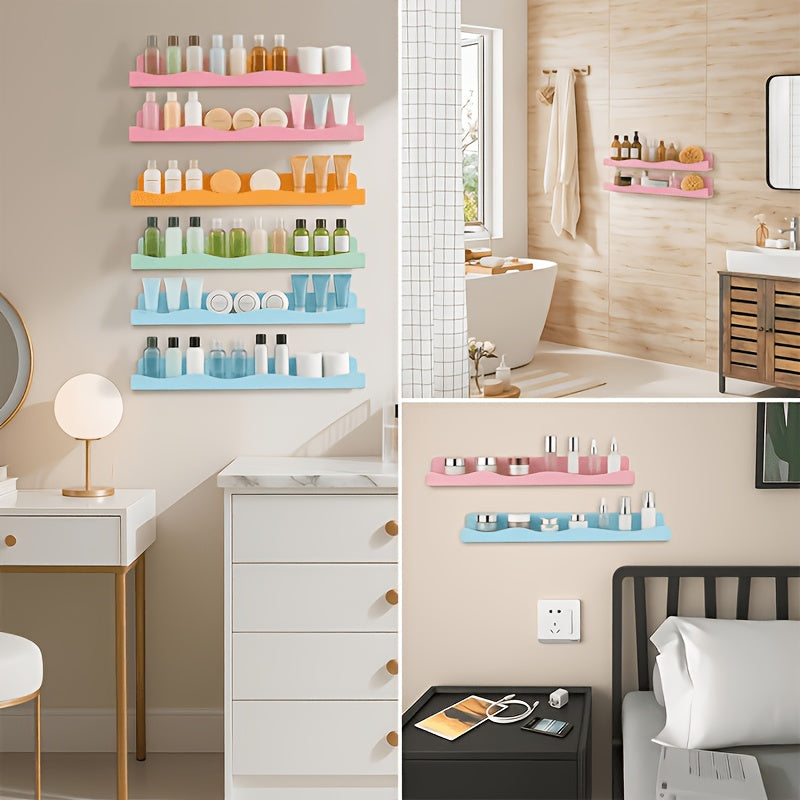 Iridescent Acrylic Floating Shelves, Colorful Wall Mounted Nail Polish and Cosmetics Display Racks in 2 or 4 Piece Options for Bathroom, Bedroom and Salon