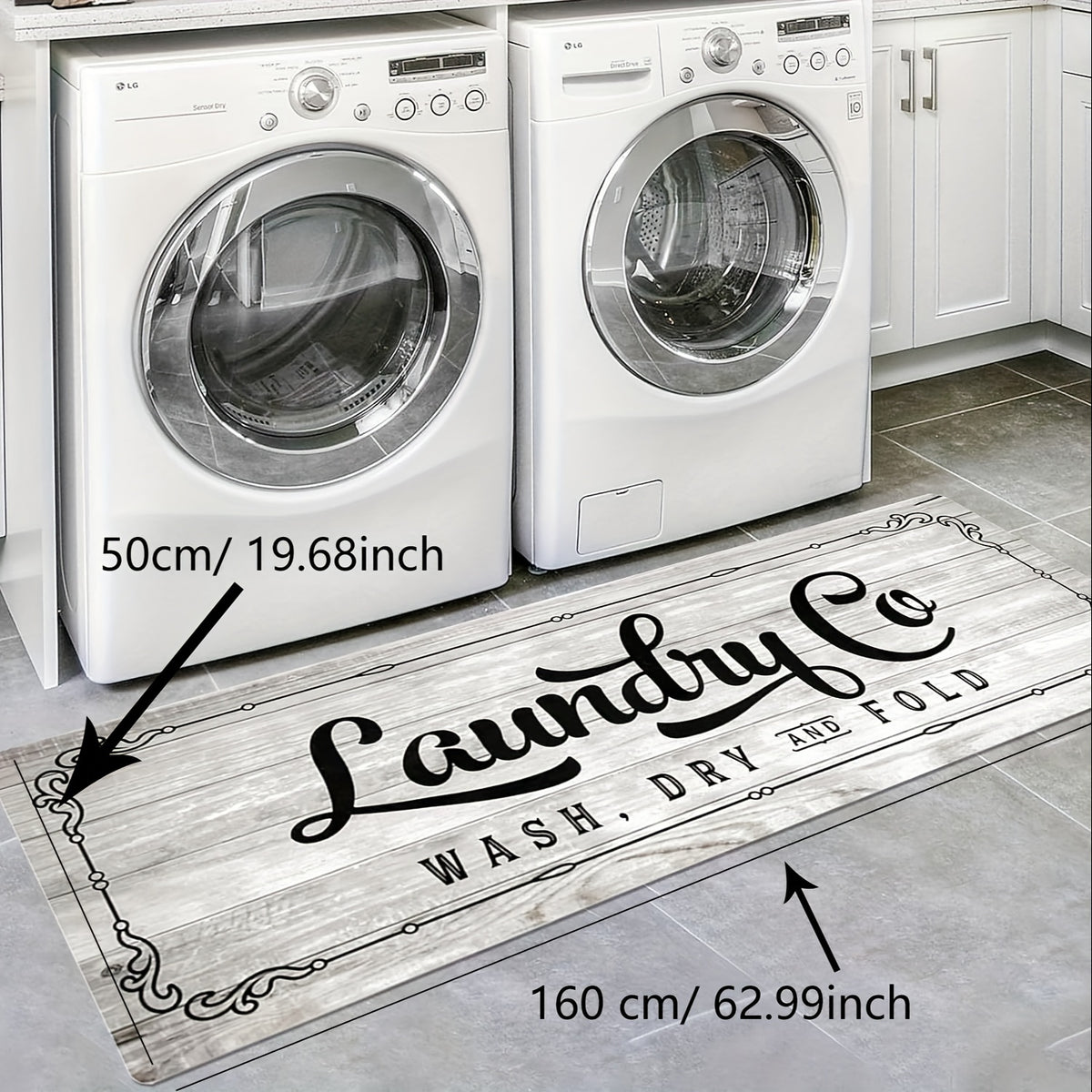 1pc Non Slip Laundry Room High Quality Runner Rug, Decor Non-Skid Comfort Standing Mat Machine Washable Text Design Laundry Mat, Floor Mats & Matting for Kitchen, Porch, Bathroom, Hotel, Commercial Laundry Rooms, And Home, Bathroom Rug 20x60in