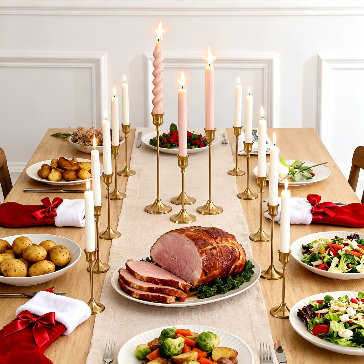 30pcs/48pcs/36pcs Copper Plated Candlestick Holders, Retro Style Minimalist Dining Tables Center Decoration, Suitable for Celebrations, Birthdays, Weddings And Christmas, Parties, Dining Tables, Fireplace Decoration Candle Holders