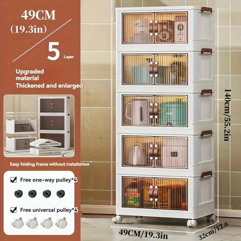 (19.29inch/29.53inch) White Foldable Storage Cabinet with Lid And Stackable Wheels - Clothes And Bedding. Space-Saving Wardrobe for Snacks And - Durable Organizer, Perfect for Bedrooms And Game Rooms, 2/3/4/5 Packs, Etc