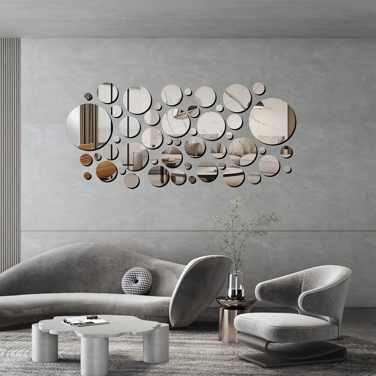 50pcs 3D Mirror Wall Stickers, Self-Adhesive Round Acrylic Wall Decals with Multiple Sizes, Home Art Decor for Bedroom, Bathroom & Office