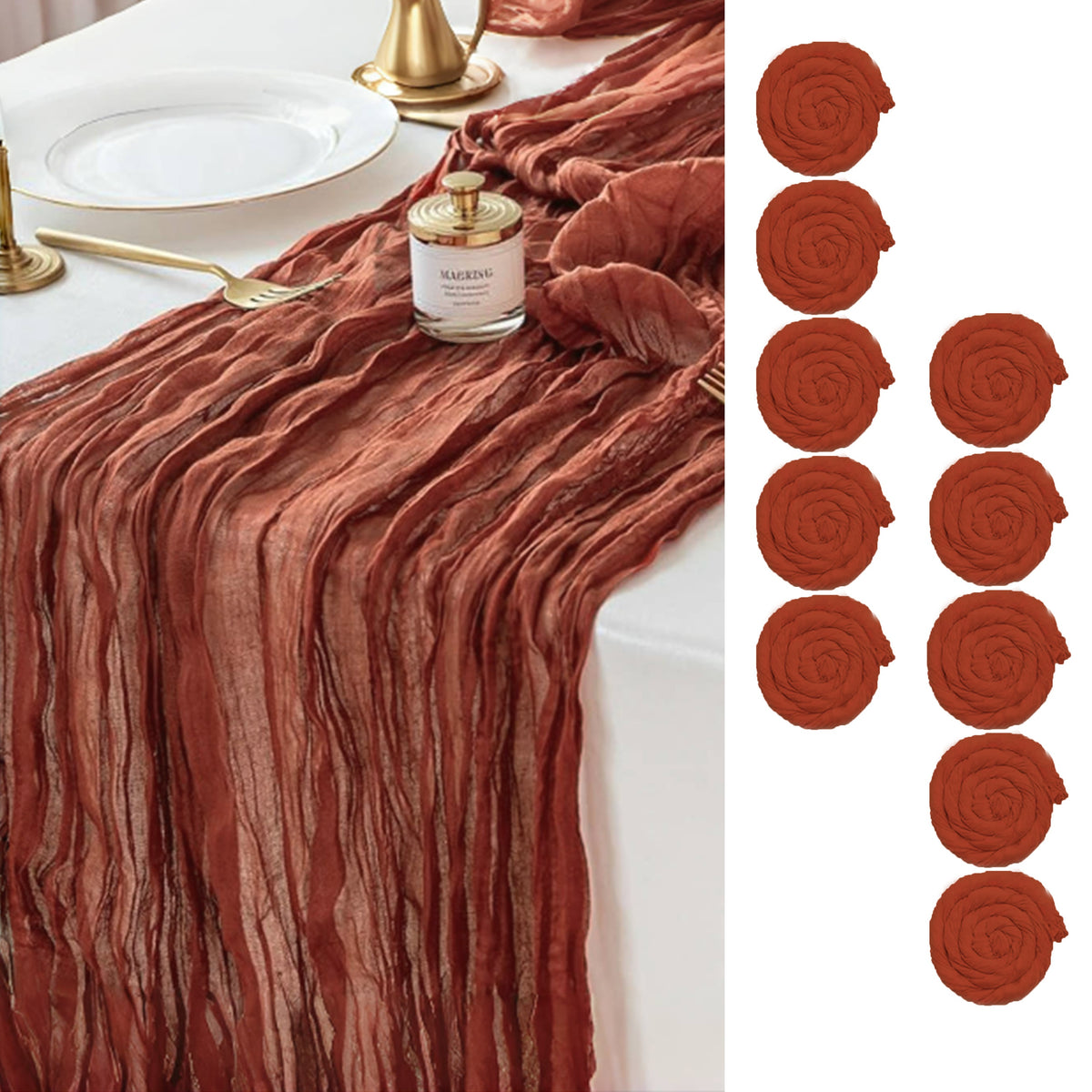 10pcs Pcs Cheesecloth Table Runner Suitable for Wedding Reception, -Edged Sheer Gauze Table Decor with -Edged Edges, Rectangular Runners for Boho Rustic Bridal Shower, Birthday Party, Graduation, Outdoor Events - Multi-Color
