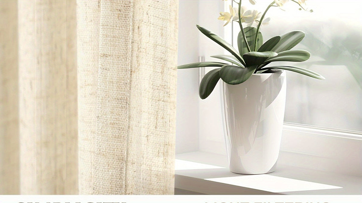 4 Panels Natural Linen Curtains for Living Room Semi Sheer Farmhouse Real Flax Rod Pocket Back Tab Boho Rustic Light Filtering Window Drapes for Bedroom Privacy Assured