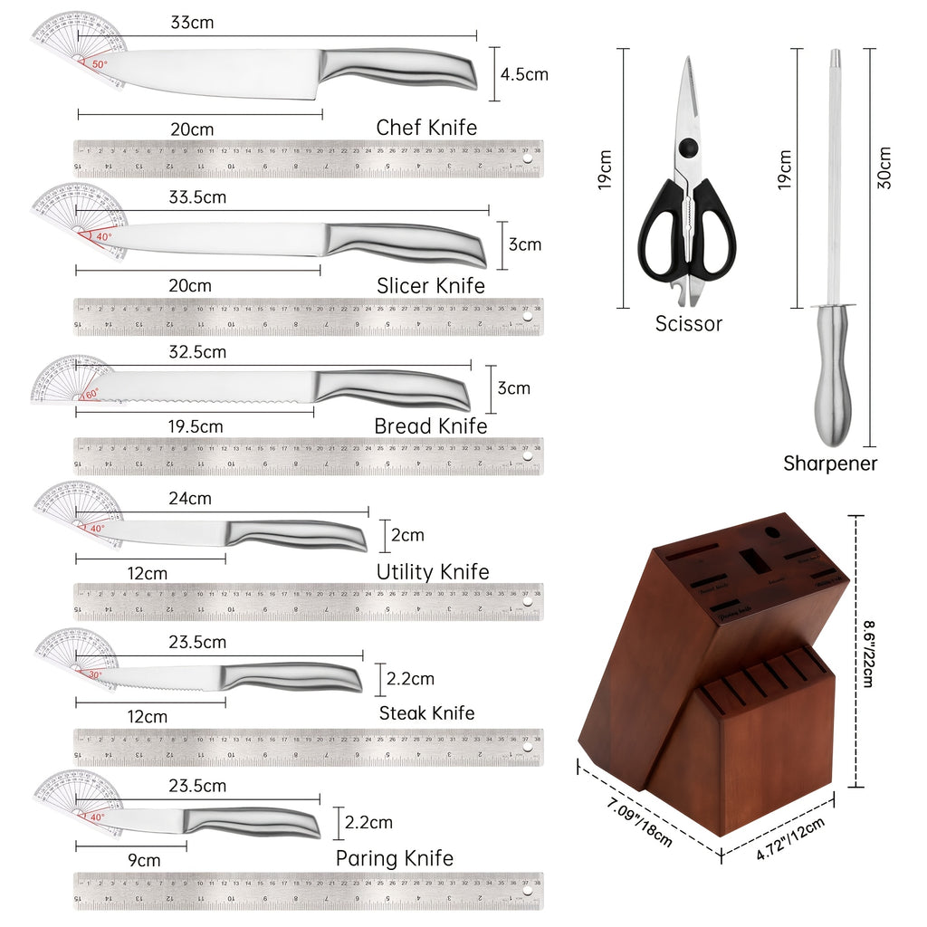 Kitchen Knife Set, 15pcs Knife Set With Block Wooden, Self Sharpening For Chef Knife Set, Medium Carbon Stainless Steel Hammered Knife Block Set With Steak Knives, Knives For Men, Boxed Knife Sets For Kitchen, For Family Gift, Local Warehouse