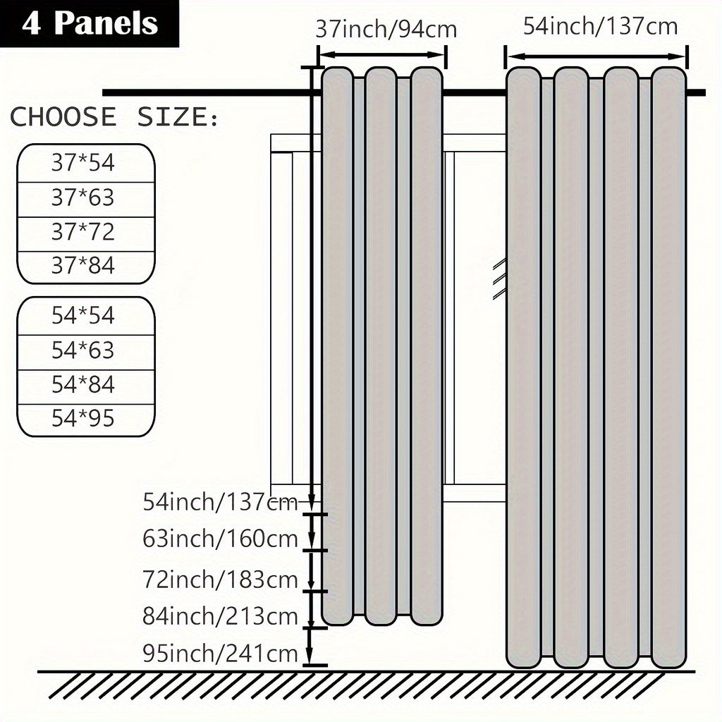 Set of 4 Complete Blackout Curtains for The Bedroom Featuring a Black-Coated Film for Total Light Blockage And Thermal Insulation with Ring Top Design