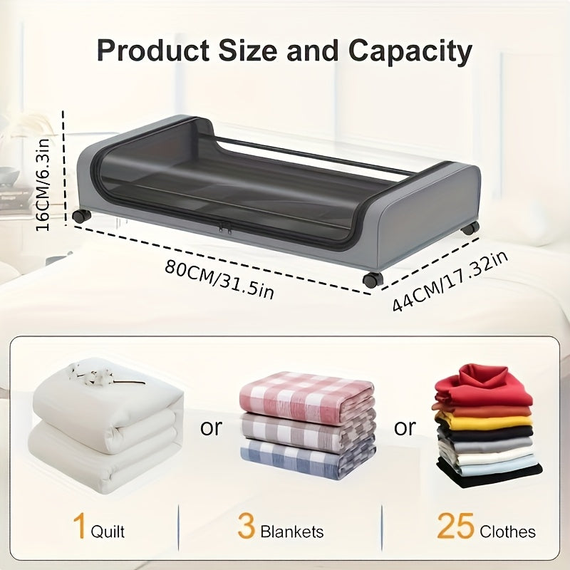 2pcs Under Bed Storage Organizer Metal Underbed Bins With Wheels And Lid Metal Underbed Storage Containers Under Bed Rolling Storage For Clothes, Bedding, Shoes, Blankets, Books, Under-Bed Storage