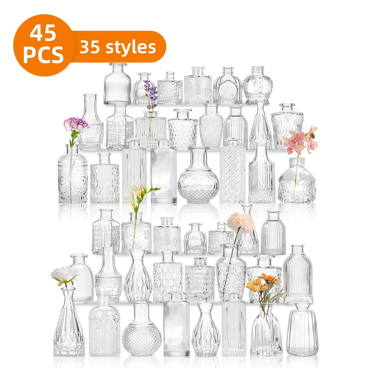 TOMNK 9/12/24/36/45/54pcs Bud Vase, Wedding Centerpieces for Tables, Mini Clear Bud Vases for Flowers, Small Flower Vases Suitable for Birthday Party, Anniversary, Wedding, Home Table Deco, Multiple Sizes, for Mother'S Day