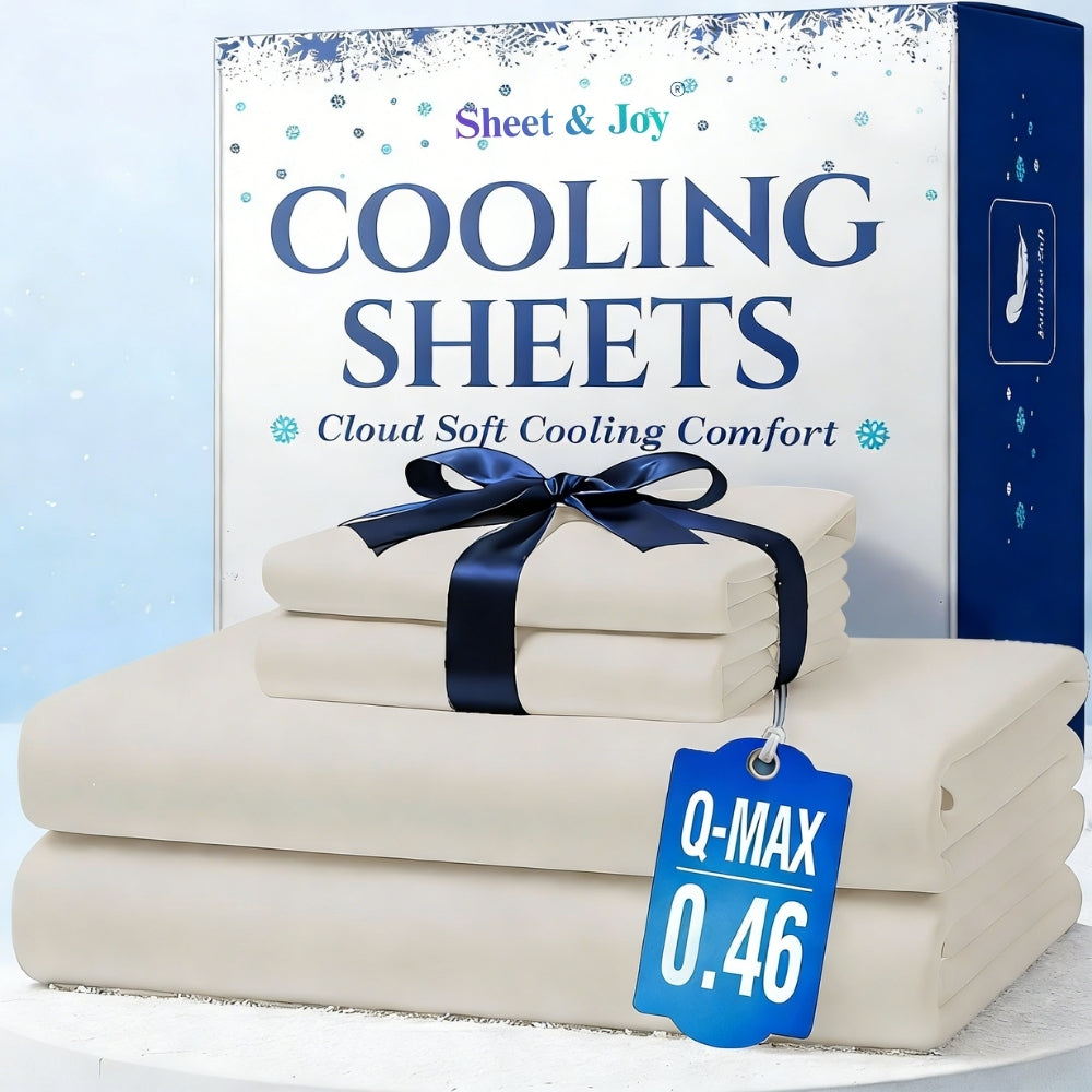 Set of 4 Cooling Bamboo Bed Sheets, 3000 TC Extra Deep Pocket 20 Inch Sheets, Luxurious Soft Hotel & Cooling Sheets for Warm Sleepers, Wrinkle & Shrink Resistant, Includes Fitted Sheet, Flat Sheet, And Pillowcases, Available in Twin, Full, Queen
