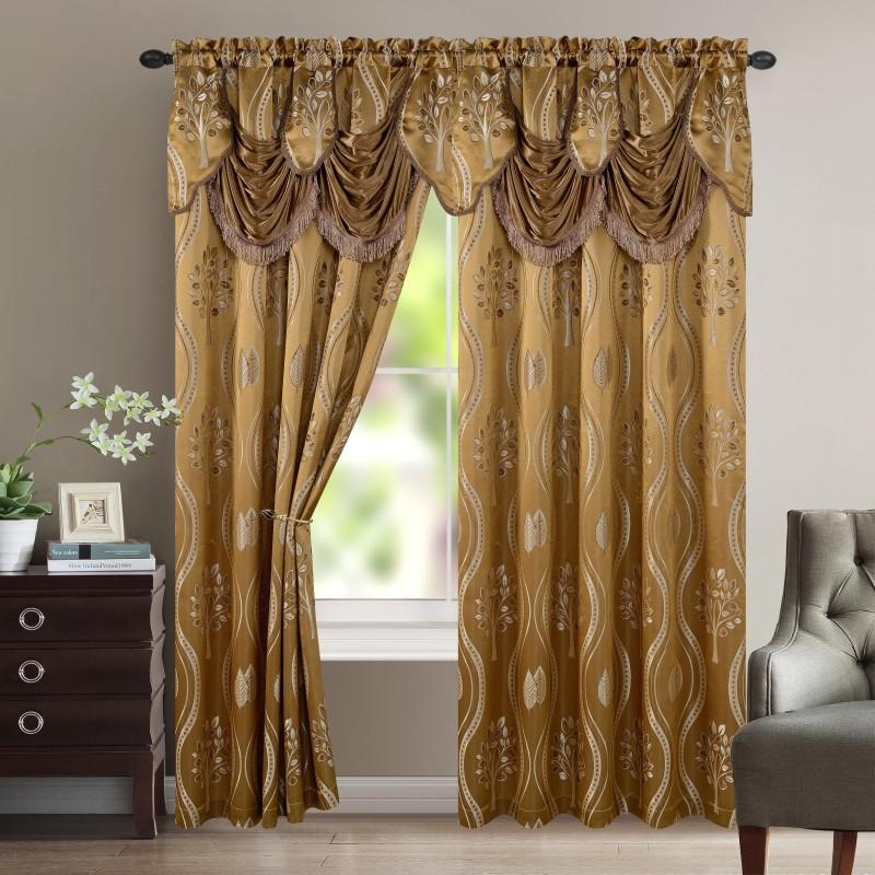 Elegant Comfort Luxury 2pc Fancy Aurora Jacquard Design Room Darkening 54 x 84 inch Rod Pocket Curtain Panel Set With Attached Waterfall Valance Machine Washable for Living Room, Bedroom, Study, Home Office, Curtains for Living Room, Bedroom Elegance, Cla