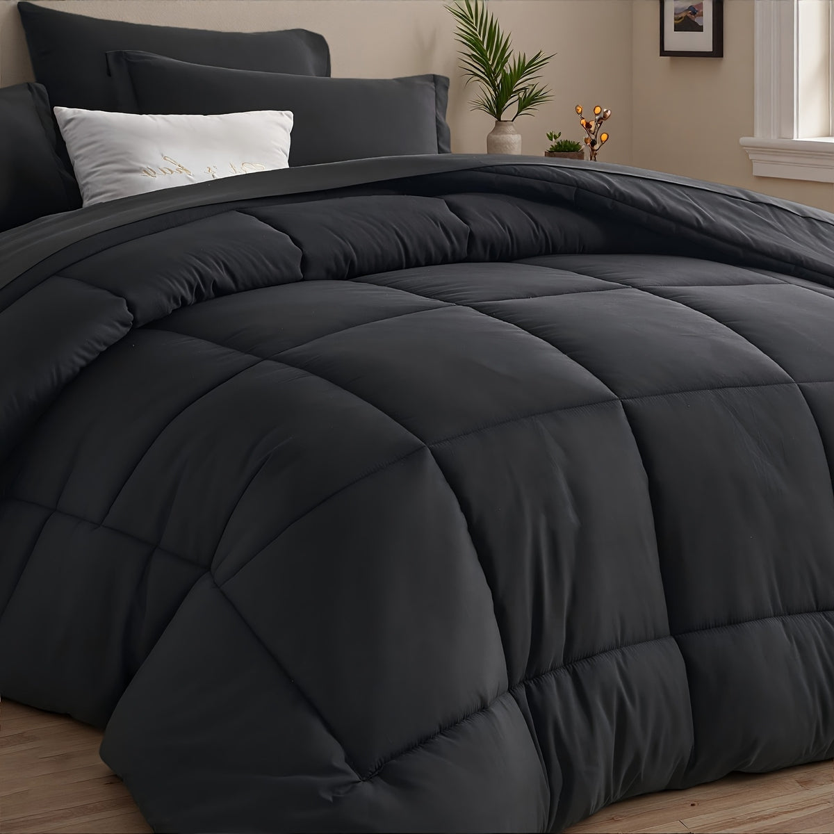 5/7pcs Luxurious Checked Pattern Comforter Set-Multiple Colors Plus Random Color Available, Breathable Comforter-Ultra Soft Fluffy Fiber Filling, Warmth For All Seasons-Bed In A Bag With Comforter, Flat Sheet, Fitted Sheet, Pillowcases