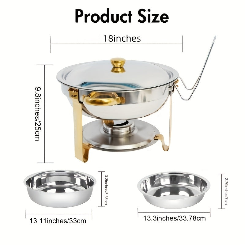 6/9 QT Chafing Dishes for Buffet 1/2/4 Pack, Round Chafing Dish Buffet Set, High Grade Stainless Steel Buffet Food Warmers Sets for Catering Events Parties Dinners with Complete Set, Golden And Silver, solely for Cooking