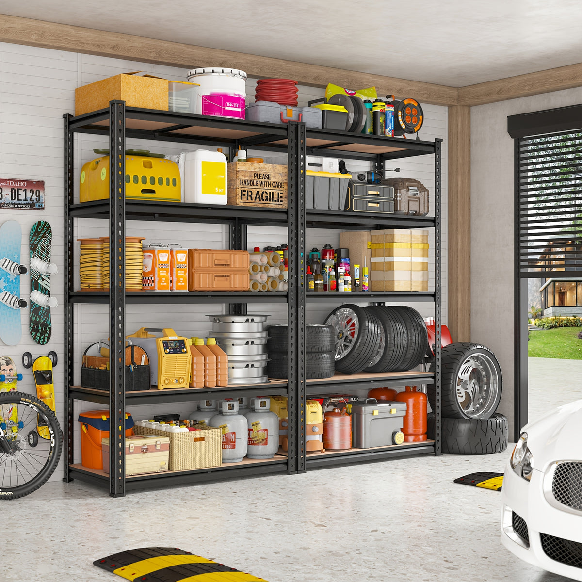 [Heavy-Duty Home Storage Shelf] 60"H Five-Tier Storage Rack, 2000LBS Capacity, Adjustable Storage Shelf, Sturdy Wooden Shelving Unit, Space-Saving Freestanding Kitchen Pantry Basement Utensil Rack, 27.6"W X 11.8"D X 60"H Practical Storage Shelf