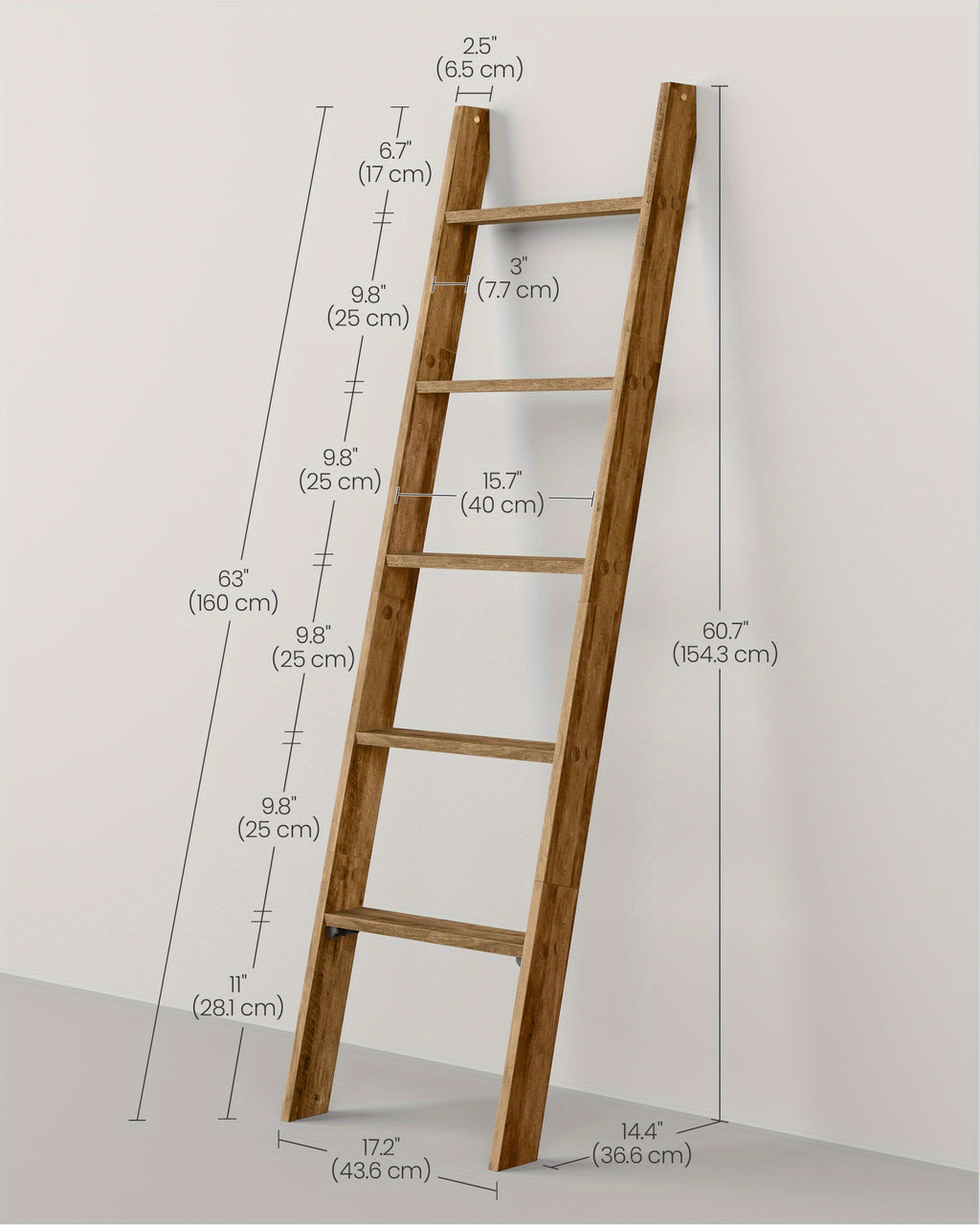 5-Tier Blanket Ladder Decorative Farmhouse for The Living Room, Maroon Brown Ladder Rack for Storage and Decor, Ladder Shelf, Towel Racks