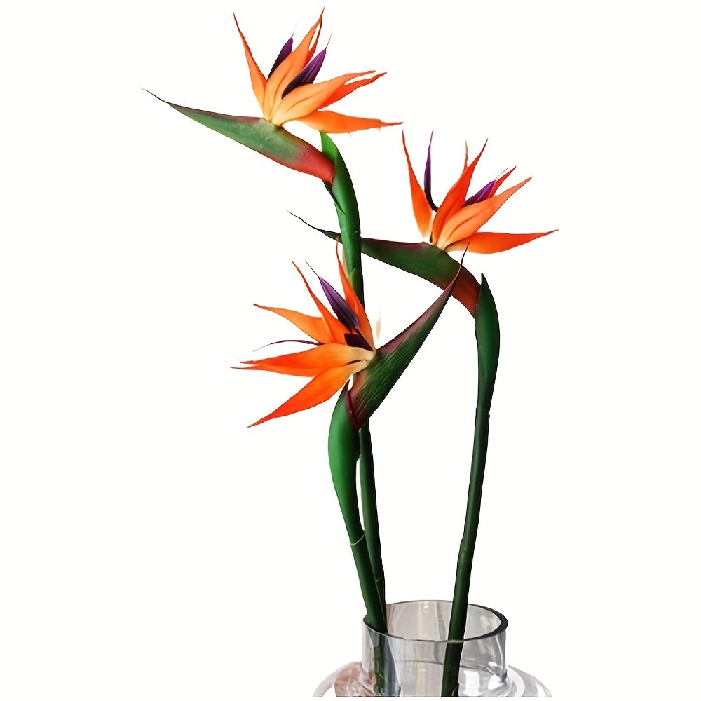 3pcs Artificial Bird Of Paradise Flowers Rubber Strelitzia 24. 5'' Long Stem Flower Suitable for DIY Home Decor Party Theme Display Fall Decor (Orange)