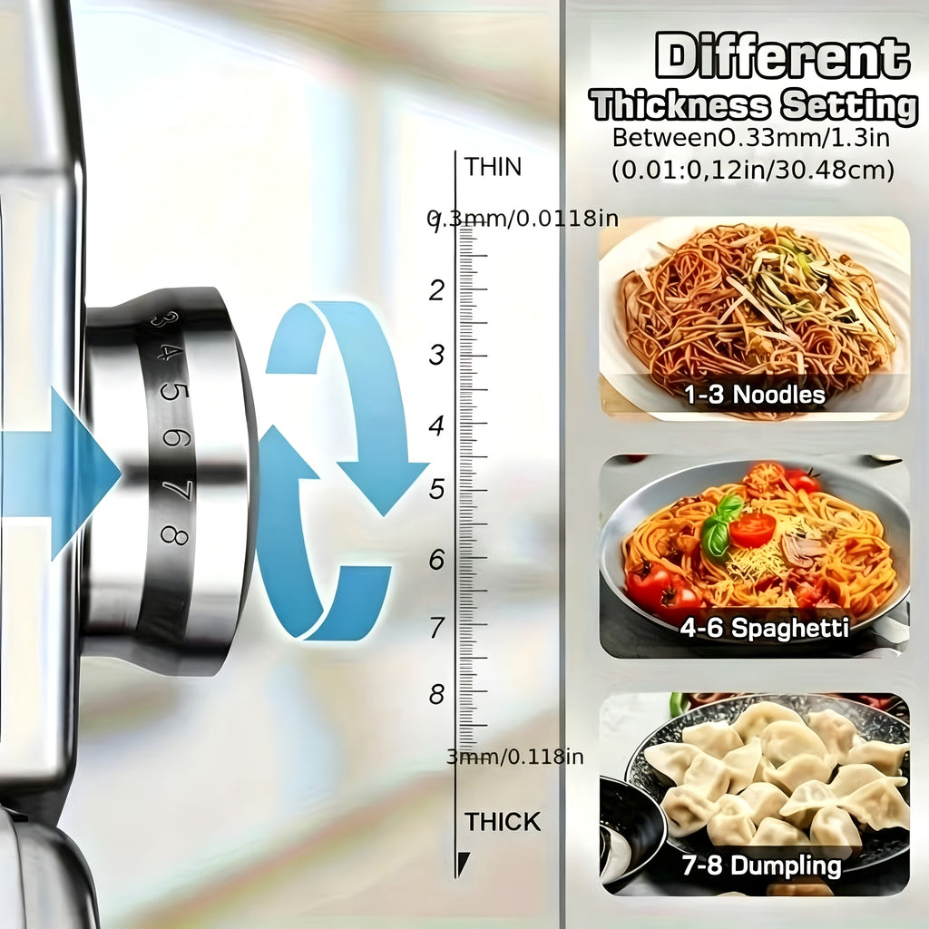 Pasta Maker Machine, 8-Adjustable Thickness Settings, 2-in-1 Pasta Machine with Roller and Cutter, Dough Press for Making Pasta, Perfect for Spaghetti, Fettuccine, Lasagna, or Dumpling Wrappers, Kitchen Gadget for Pasta Lovers, Father's Day Gift