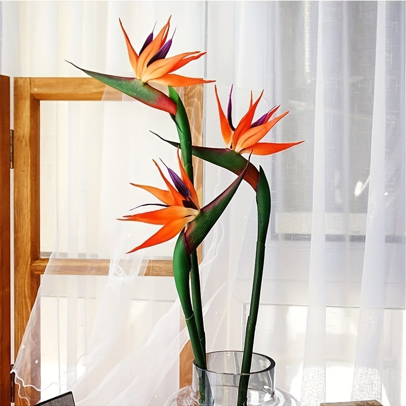 3pcs Artificial Bird Of Paradise Flowers Rubber Strelitzia 24. 5'' Long Stem Flower Suitable for DIY Home Decor Party Theme Display Fall Decor (Orange)