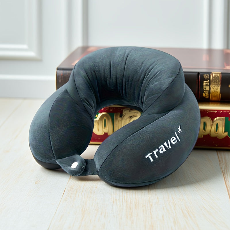 Travel Neck Pillow, U-Shaped Cushion with Front Snap for Seated Rest on Airplanes, Car Passenger Trips and Train Journeys in Multiple Color Options