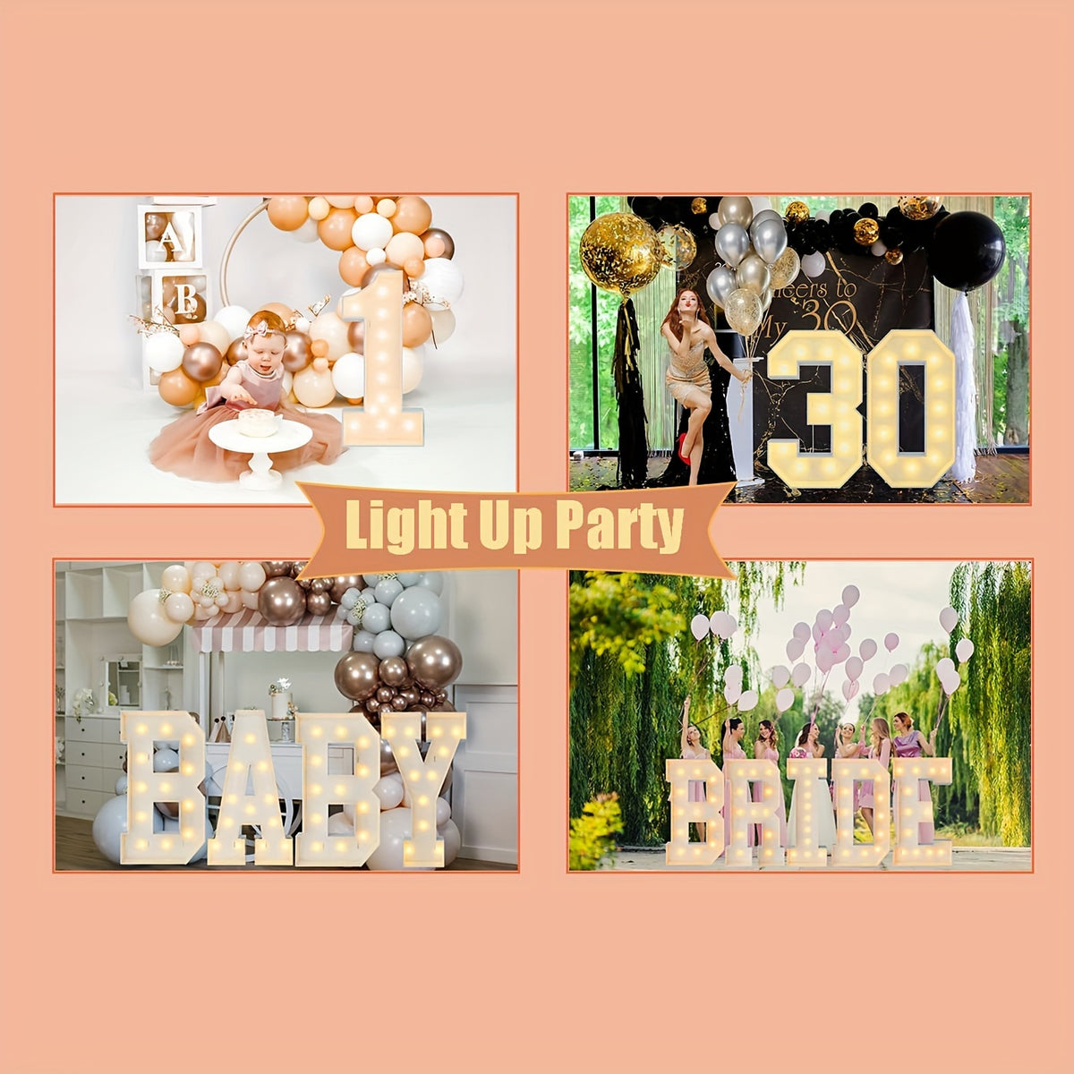 Warm White 3Ft/91.5Cm/36Inch Party Numbers - Birthday, Anniversary, Wedding Decorations, 3D KT Board 3Ft Tall Glowing Sign with Easy Snap Assembly (Battery Not Included)