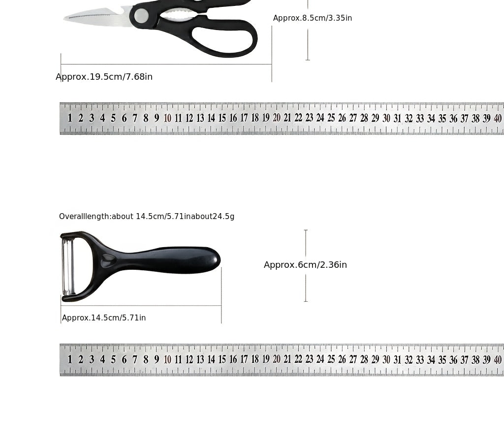 Chef Knife and Cleaver Set, 6-Piece Stainless Steel Kitchen Collection with Slicer, Utility Knife, Shears and Peeler for Everyday Home Cooking