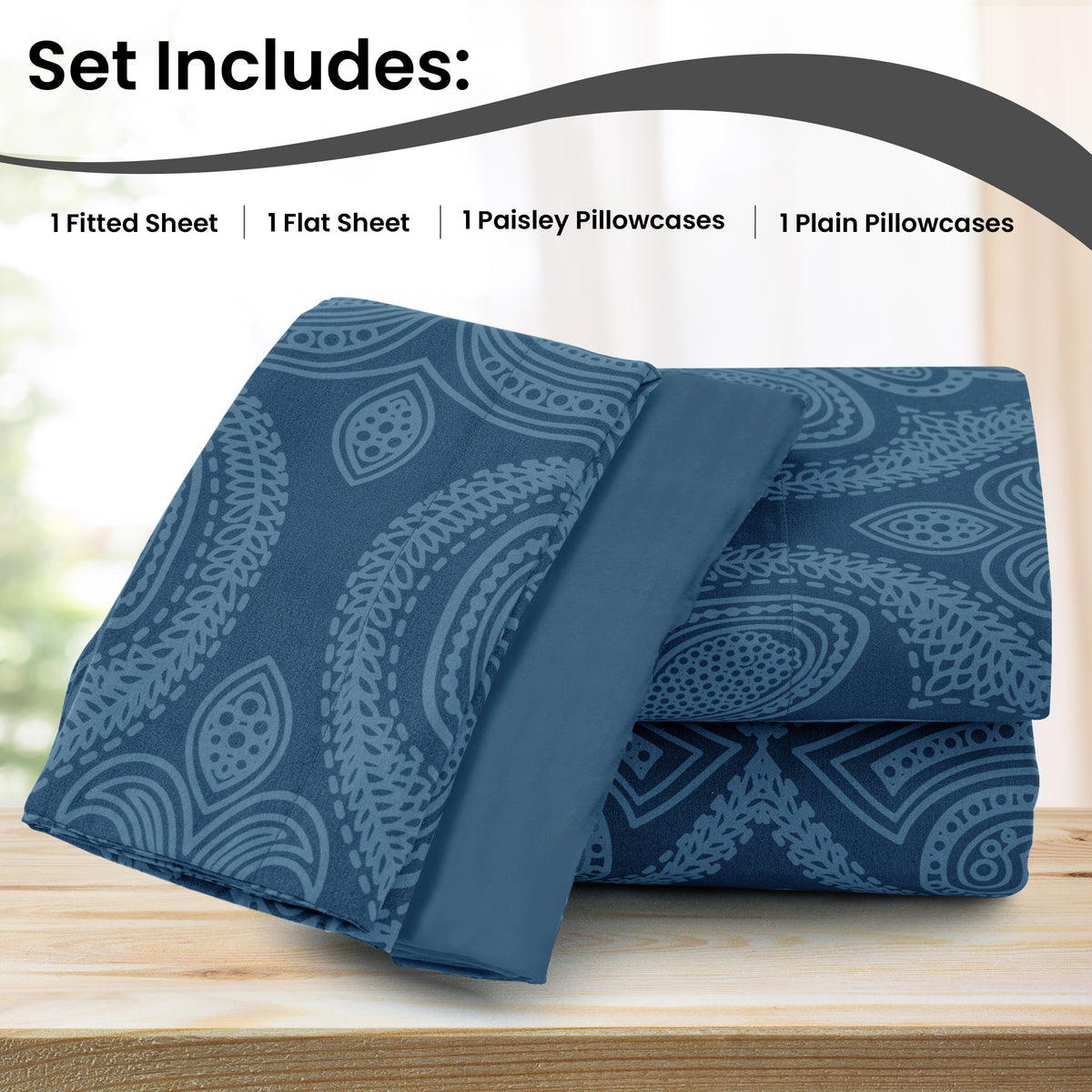 Paisley Microfiber Sheet Set, Soft 100% Polyester Bedding with 16-Inch Deep Pocket Fitted Sheet, Flat Sheet and Pillowcases in Six Bed Sizes