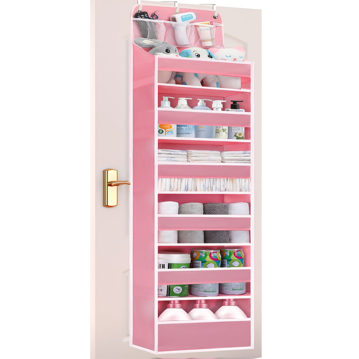 Over Door Hanging Organizer, No Tilt Closet Organizer for Diaper Shoes Over Door Storage Organizer with 6 Large Capacity Pockets for Newborn Essentials Nursery Bedroom Bathroom