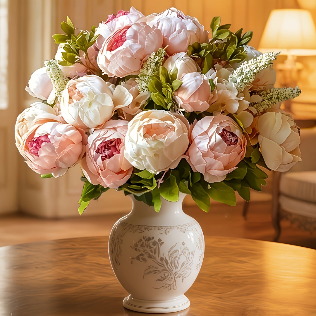 Vintage Faux Peonies, Peonies And Hydrangeas for Bridal Home Decor - Beautiful Floral Centerpiece (rustic, Pink, Green Mix).