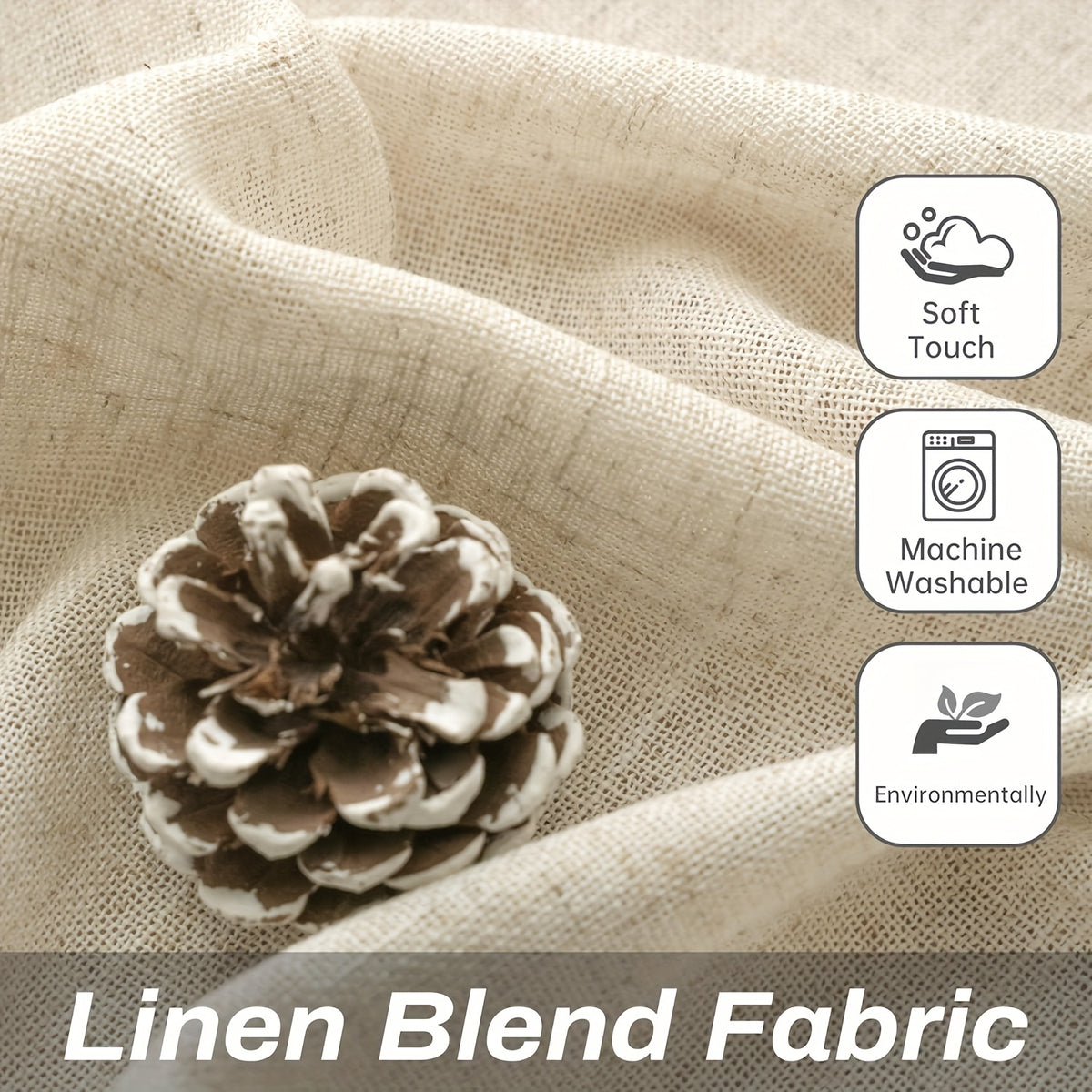 4 Panels Natural Linen Curtains for Living Room Semi Sheer Farmhouse Real Flax Rod Pocket Back Tab Boho Rustic Light Filtering Window Drapes for Bedroom Privacy Assured