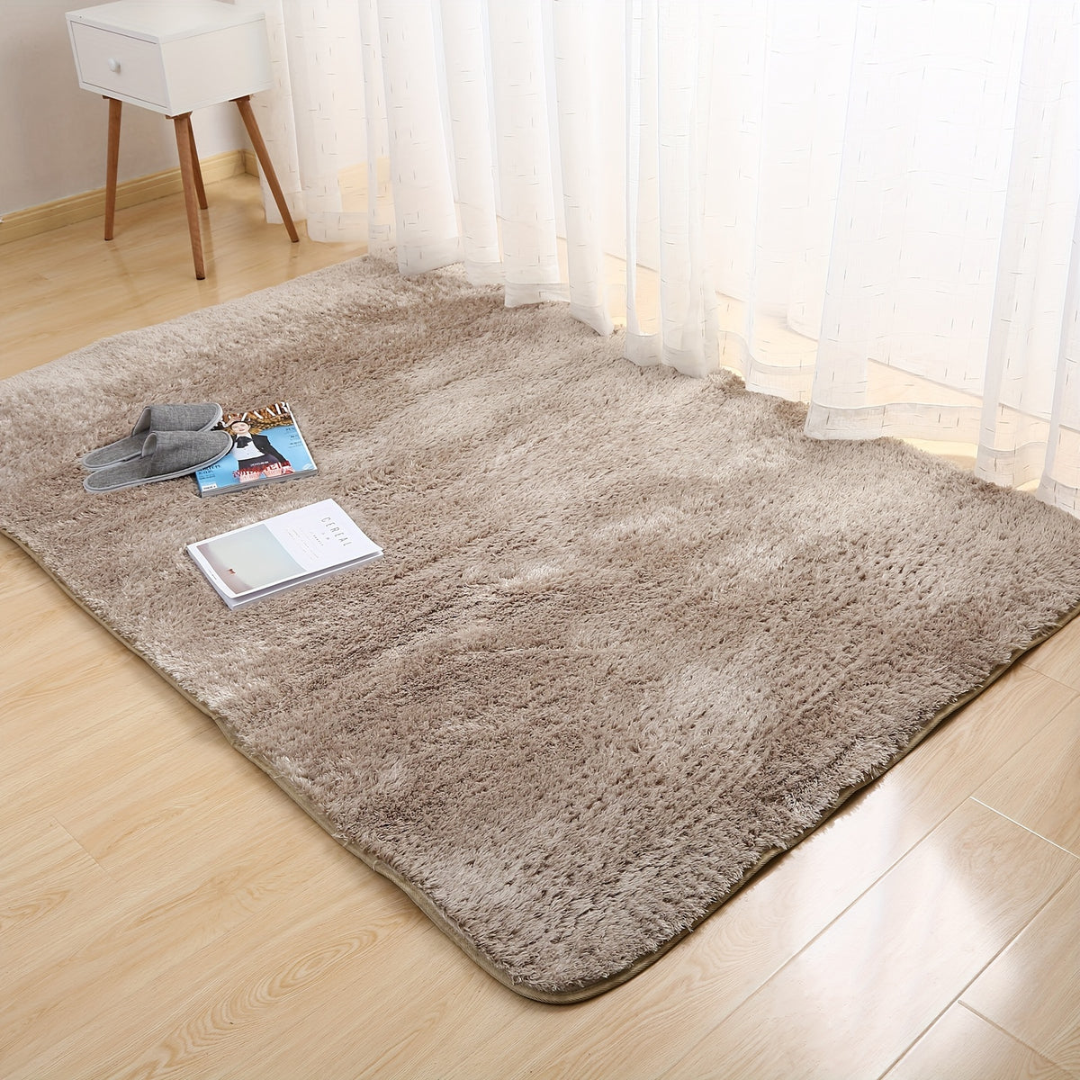 1pc Fluffy Area Rugs For Living Room, Shaggy Plush Rug For Bedroom, Soft Non Slip Floor Carpet For Bedside, Indoor DéCor