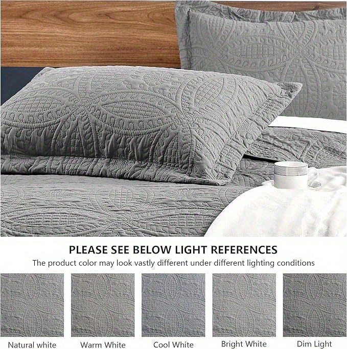 Quilt Set Bedspreads - Soft Bed Winter Quilt Lightweight Microfiber Bedspread- Modern Style Coin Pattern Coverlet for All Season - Keep Warm 3pcs (1 Quilt, 2 Pillow Shams)