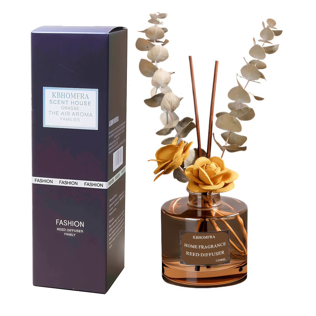 KBHOMFRA Rattan Reed Diffuser, Infused with the Fragrance of Jasmine, Cedarwood, and Gardenia, Paired with Autumn-themed Dried Flowers and Rattan Reeds. Contains 4.06oz of Essential Oil for Long-lasting Fragrance, up to 90 Days. Suitable for Living