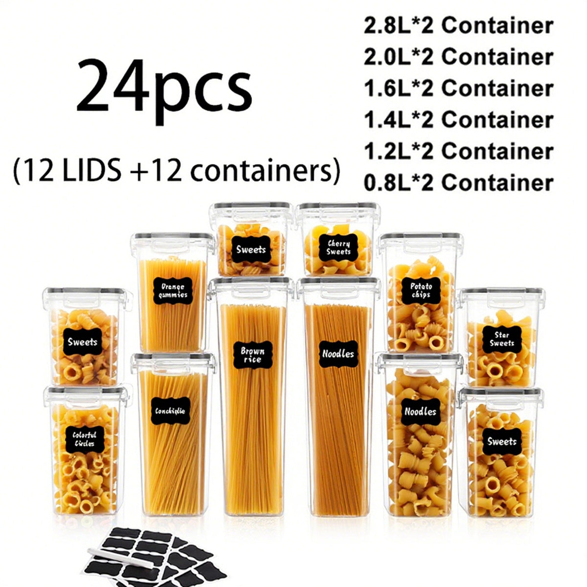 24/30/48/60PCS Airtight RV Stove And Range with Lids - Perfect for Organizing And Storing Kitchen Food Pantries, Grain, Auto Supplies, Accessories, Interior Parts And Accessories, Kitchenware, Kitchen Appliances (12/15/24/30 Lids + Containers).