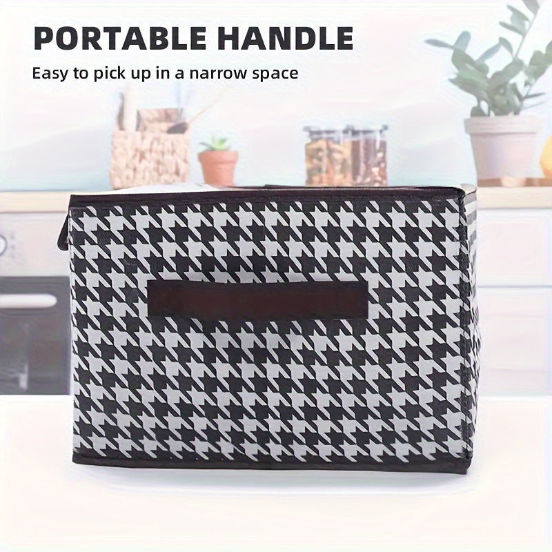 Lidded Fabric Storage Basket with Handle, Foldable Oxford Cloth or Cationic Wardrobe Organizer for Closet Shelves, Home Storage and Moving