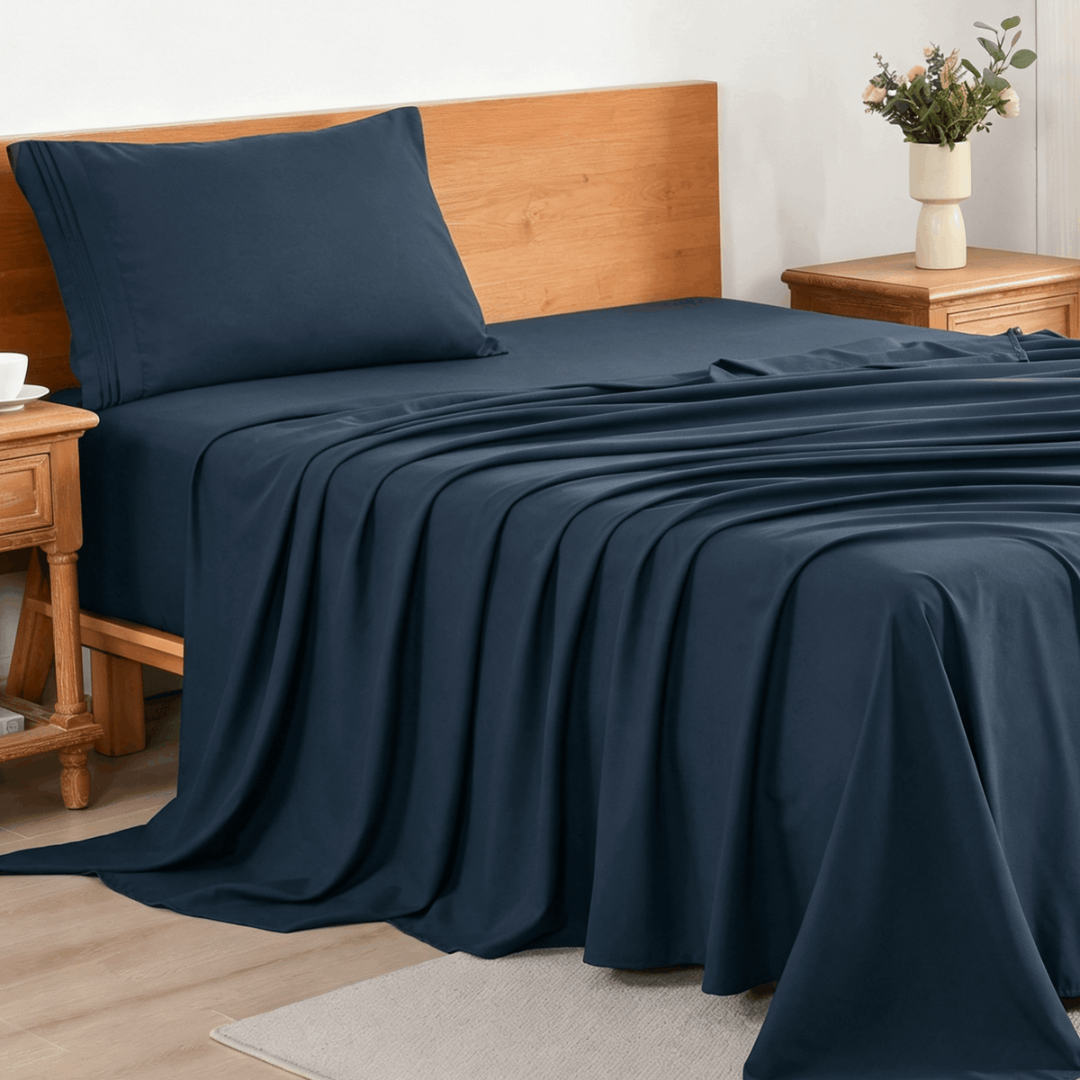 3/4-Piece Cooling Bed Sheet Set, Soft & Breathable Bedding with 18-Inch Deep Pocket, Hotel Luxury Sheets for Summer