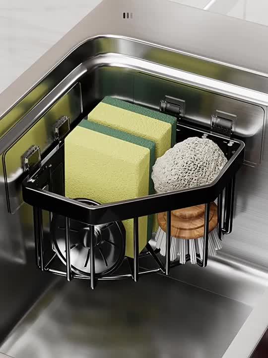 Premium Stainless Steel Kitchen Sink Organizer | Space-Saving Sponge Holder, Cleaning Supplies Drainer Rack, Hanging Faucet Drain Rack for Sponge, Brush, Towel, Scrubbers