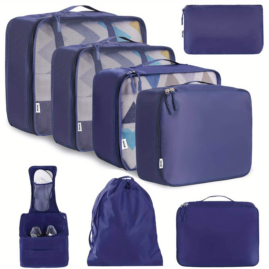 8pcs/ Set Packing Cubes for Suitcases, Travel Luggage Packing Organizers, Closet Storage, Under-Bed Storage, Storage Trunks, Compression Storage Shoe Bag, Clothing Underwear Bag, for Man & Women, Under-Bed Storage