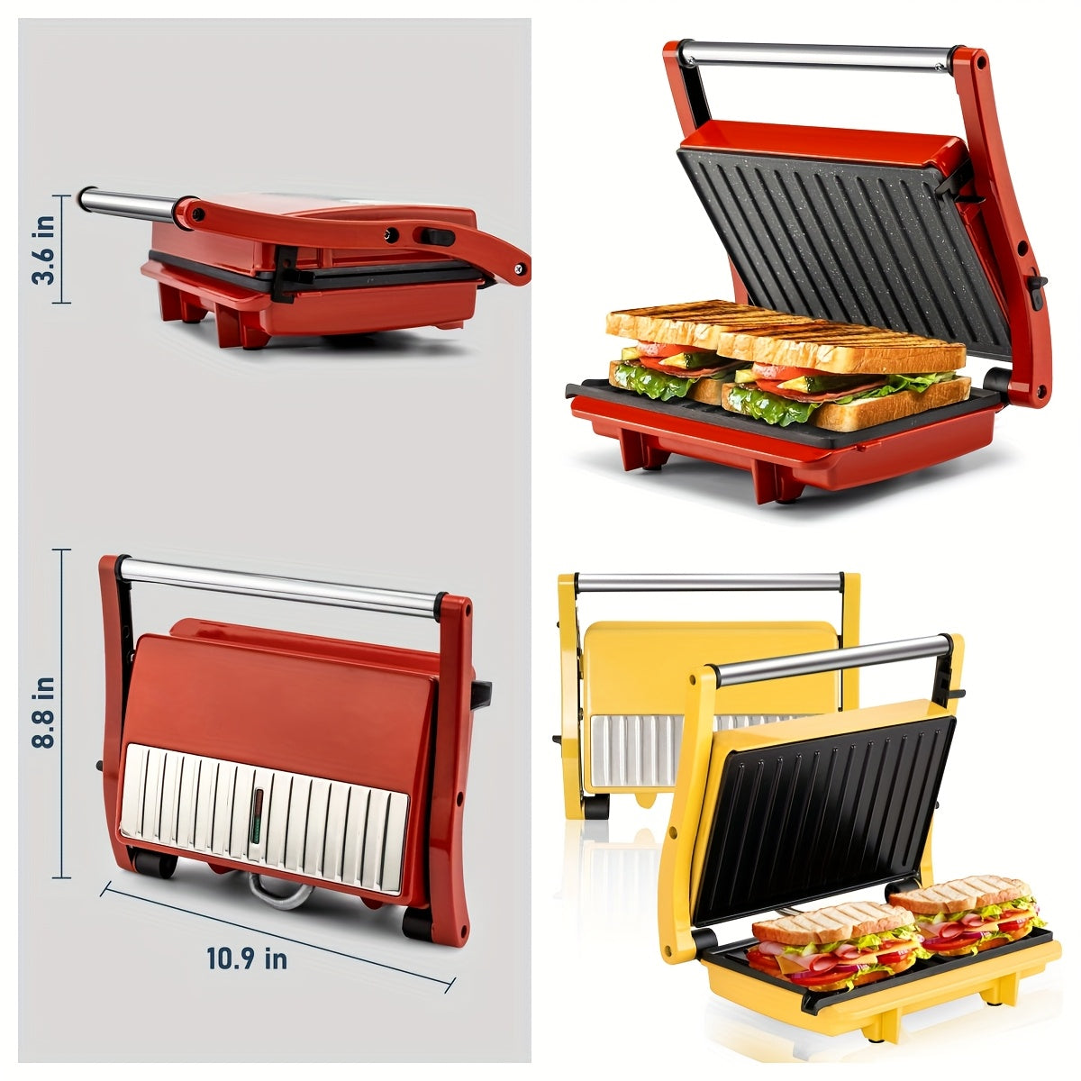 3-in-1 Electric Indoor Grill - Panini Press With Non-Stick Cooking Plates, Opens 180-Degree Gourmet Sandwich Maker, Floating Hinge Fits All Foods, Panini Press Grill With Grease Tray