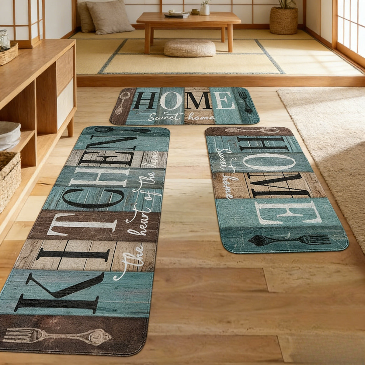 3pcs Farmhouse Style Kitchen Floor Mat Set, Rectangular, Soft, Suitable for Kitchen, Bathroom, Bedroom And Living Room, Home Decoration, Kitchen Rugs, Gifts for Friends And Family, Kitchen Accessories, Halloween Decorations