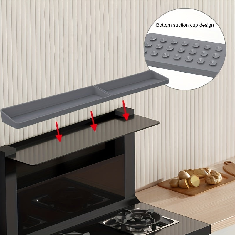 30-Inch Silicone Stove Organizer with Ultra-Strong Suction Base | Non-Slip Space-Saving Storage Rack for Spices, Utensils & Kitchen Tools | Heat-Resistant, Dishwasher-Safe & Durable Design for Gas & Electric Stoves, RV, Small Kitchens