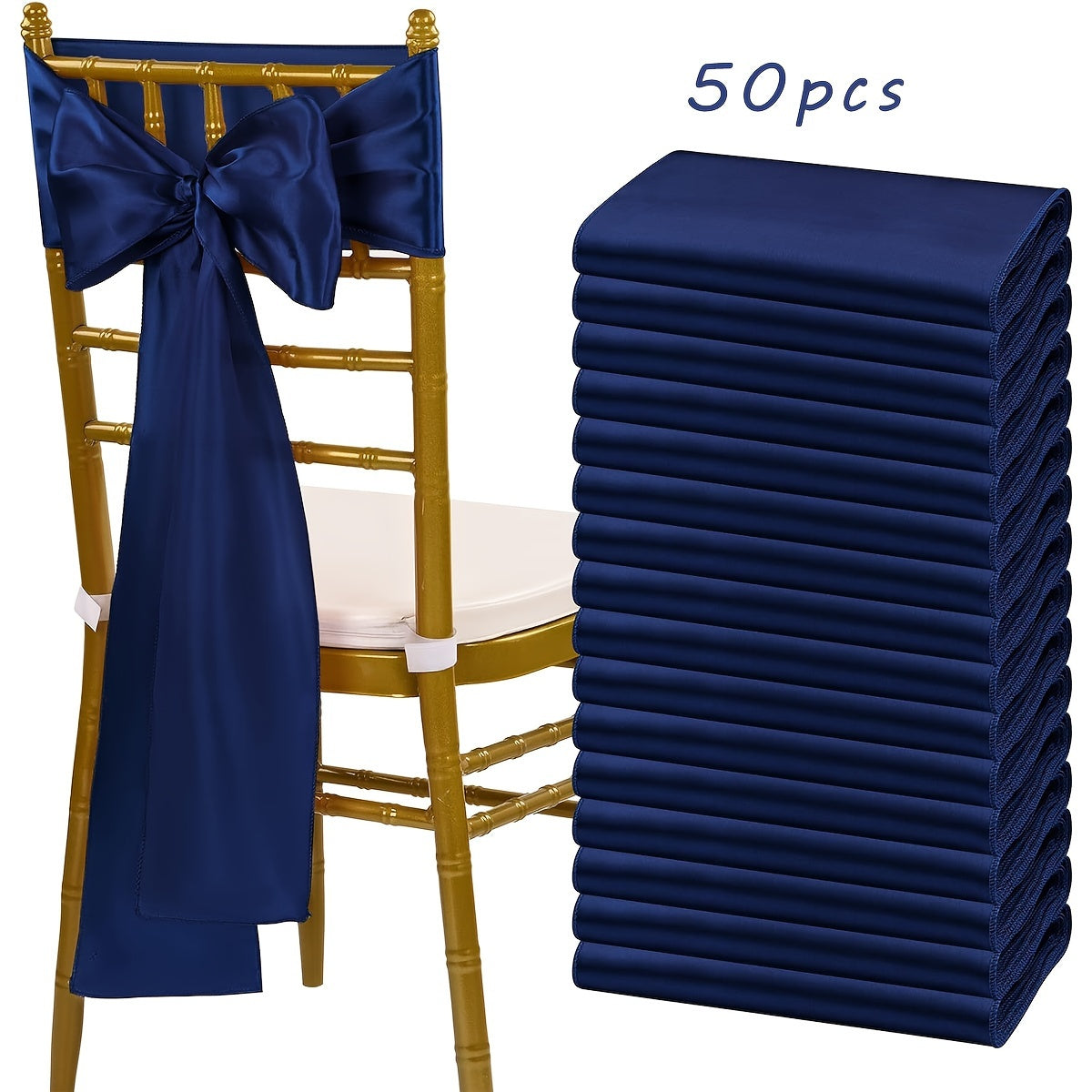 50pcs Satin Chair Waist Belt Bow Universal Chair Cover for Wedding Reception Restaurant Banquet, Party, Hotel Event Decoration (7 X 108 Inches)
