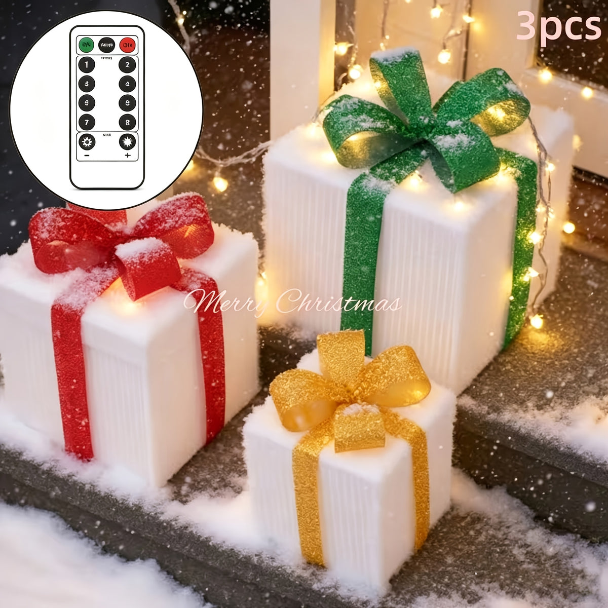 3-Pack 75-LED Christmas Gift Box Light Set - Warm Light Holiday Decoration, Indoor And Outdoor Use, IP66, with Remote Control And Timer, 8 Modes Flashing Gift Boxes, Home Ornament; Christmas Decoration, Outdoor Christmas Lights