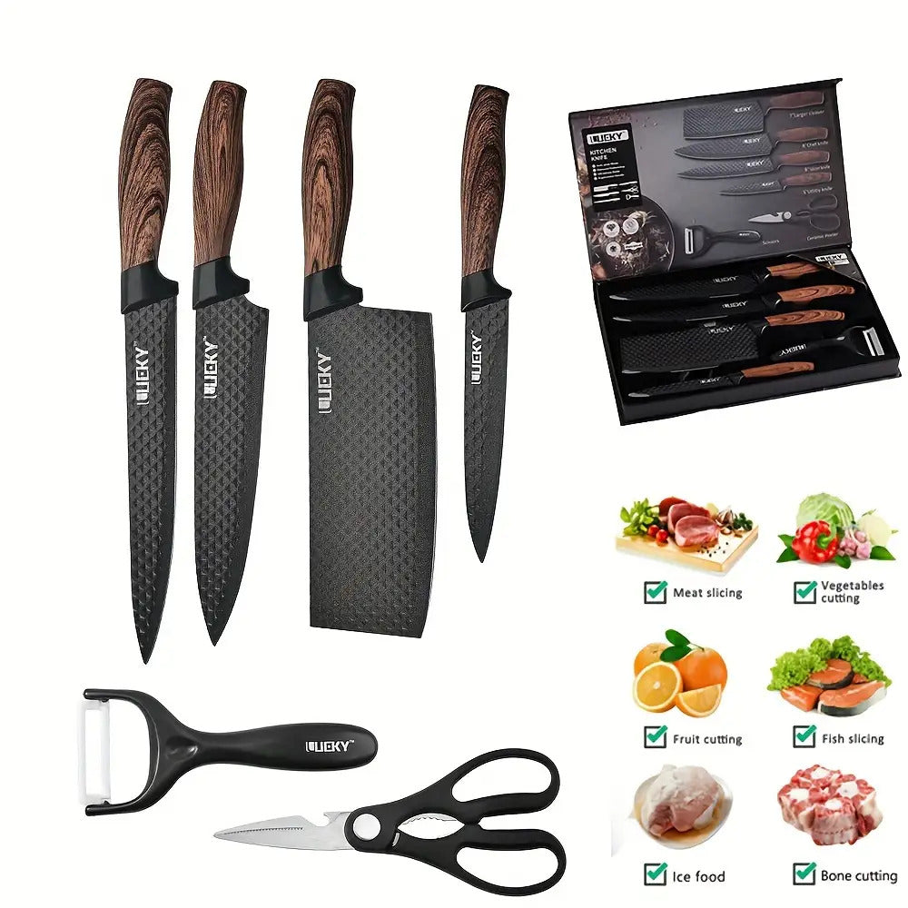 6pcs Kitchen Knife Combo Set, Vegetable Knife, Slicing Knife, Fruit Knife, Multi-purpose Scissors and Melon Planer, Healthy Kitchen Knife Set Home Cooking