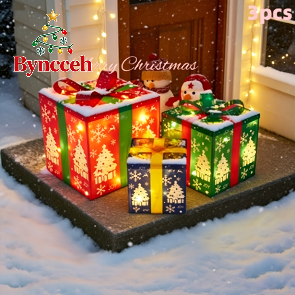 3-Pack 75-LED Christmas Gift Box Light Set - Warm Light Holiday Decoration, Indoor And Outdoor Use, IP66, with Remote Control And Timer, 8 Modes Flashing Gift Boxes, Home Ornament; Christmas Decoration, Outdoor Christmas Lights