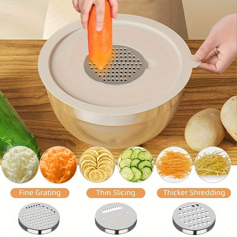 Mixing Bowls with Airtight Lids, 26pcs Stainless Steel Bowls Set, 3 Grater Attachments & Black Non-Slip Bottoms Size 7, 4, 2.5, 2.0, 1.5, 1QT, Great for Mixing & Serving