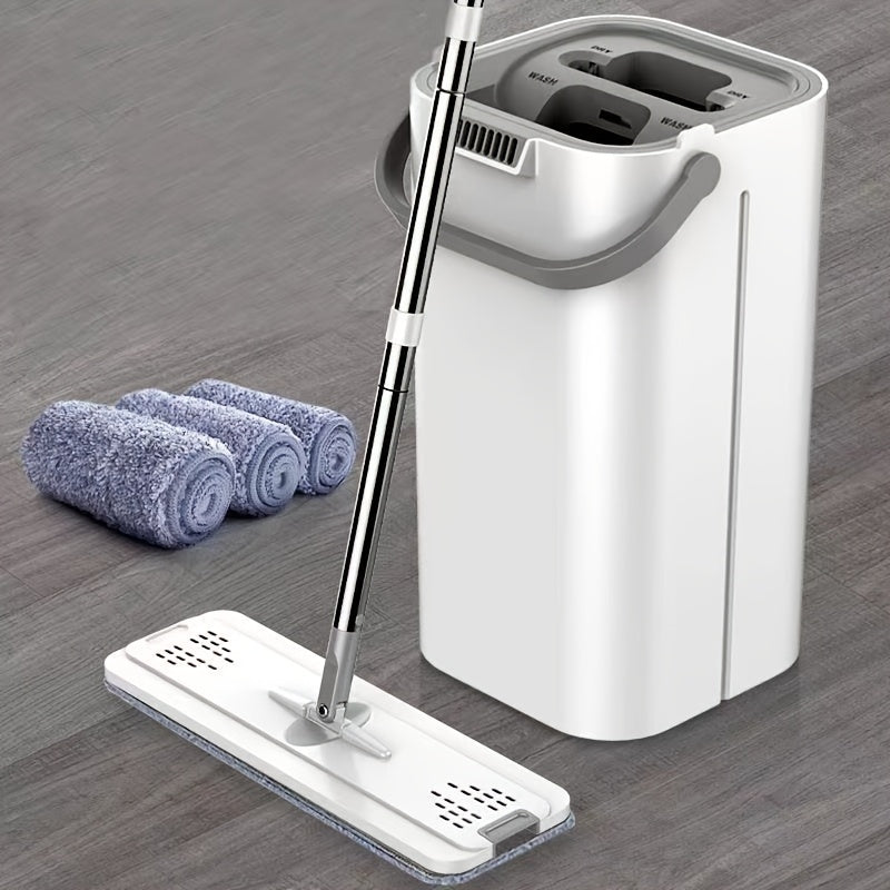 Hands-free Flat Dust Mop With Bucket - Wet And Dry Cleaning, Perfect For Bedroom, Kitchen, Living Room, Bathroom - Durable Plastic Household Floor Mop Tool
