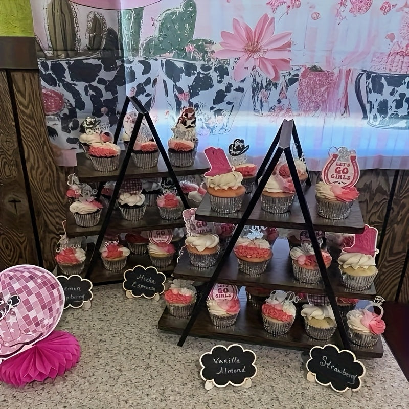 Cupcake Display Stand, Old-Fashioned Wood 3-Layer Dessert Shelf, Dessert Table Display Kit, Paper Cup Cake Shelf 50 Cupcakes, Kitchen Accessories, Suitable for Family Parties, Wedding, Halloween, Local Warehouse